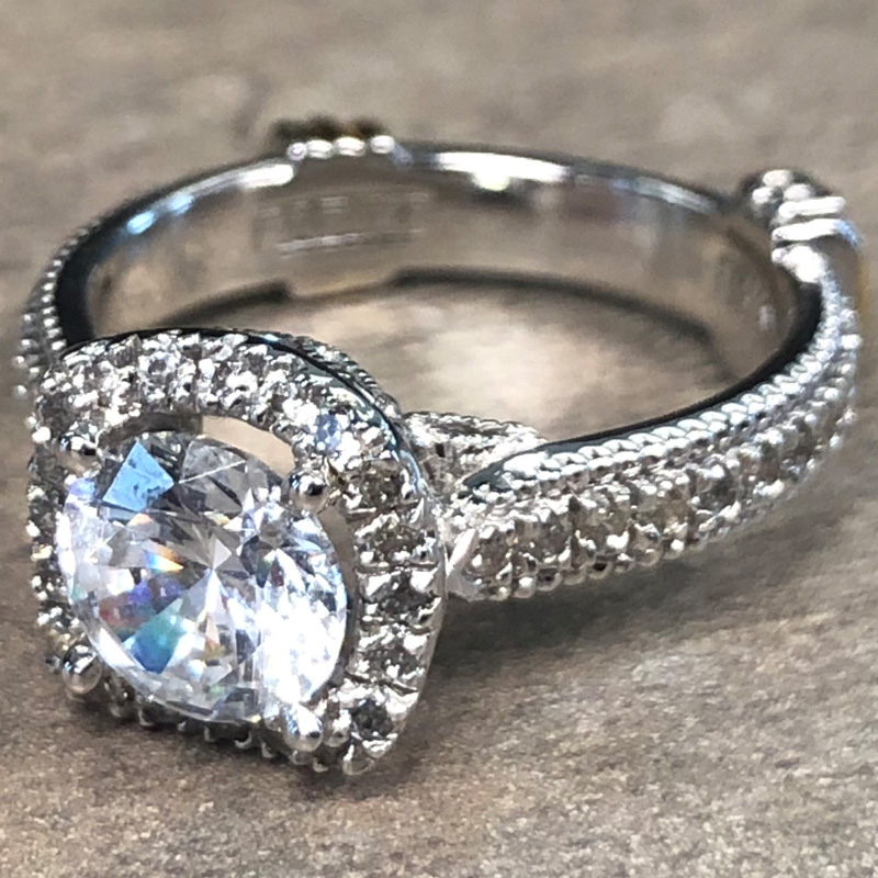 14K White Gold Cushion Halo Engagement Ring